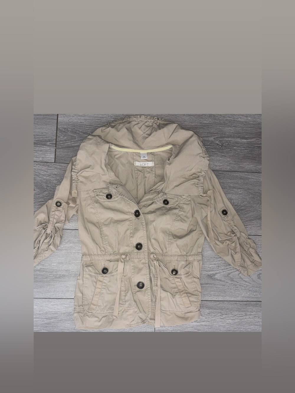 Loft Women’s Size XS Utility Jacket Button Up Roll Tab Sleeves Tan